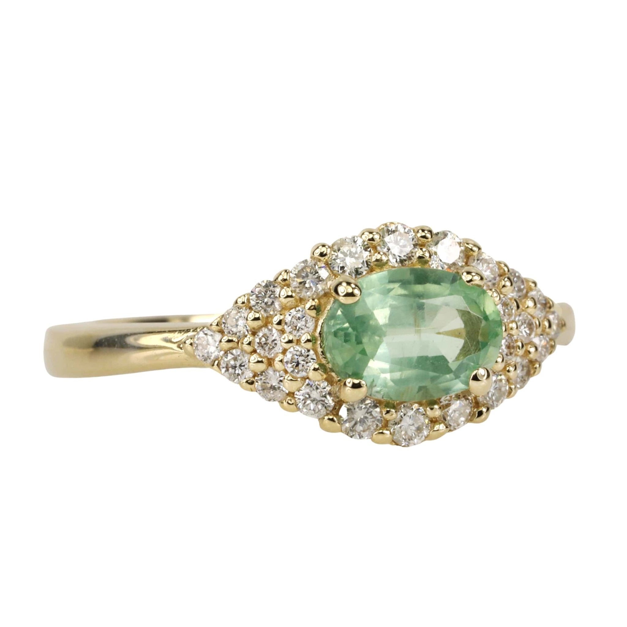 14K Gold Oval Green Tourmaline and Diamond Pave Marquise Eye Ring - Peridot Fine Jewelry - Jacquie Aiche