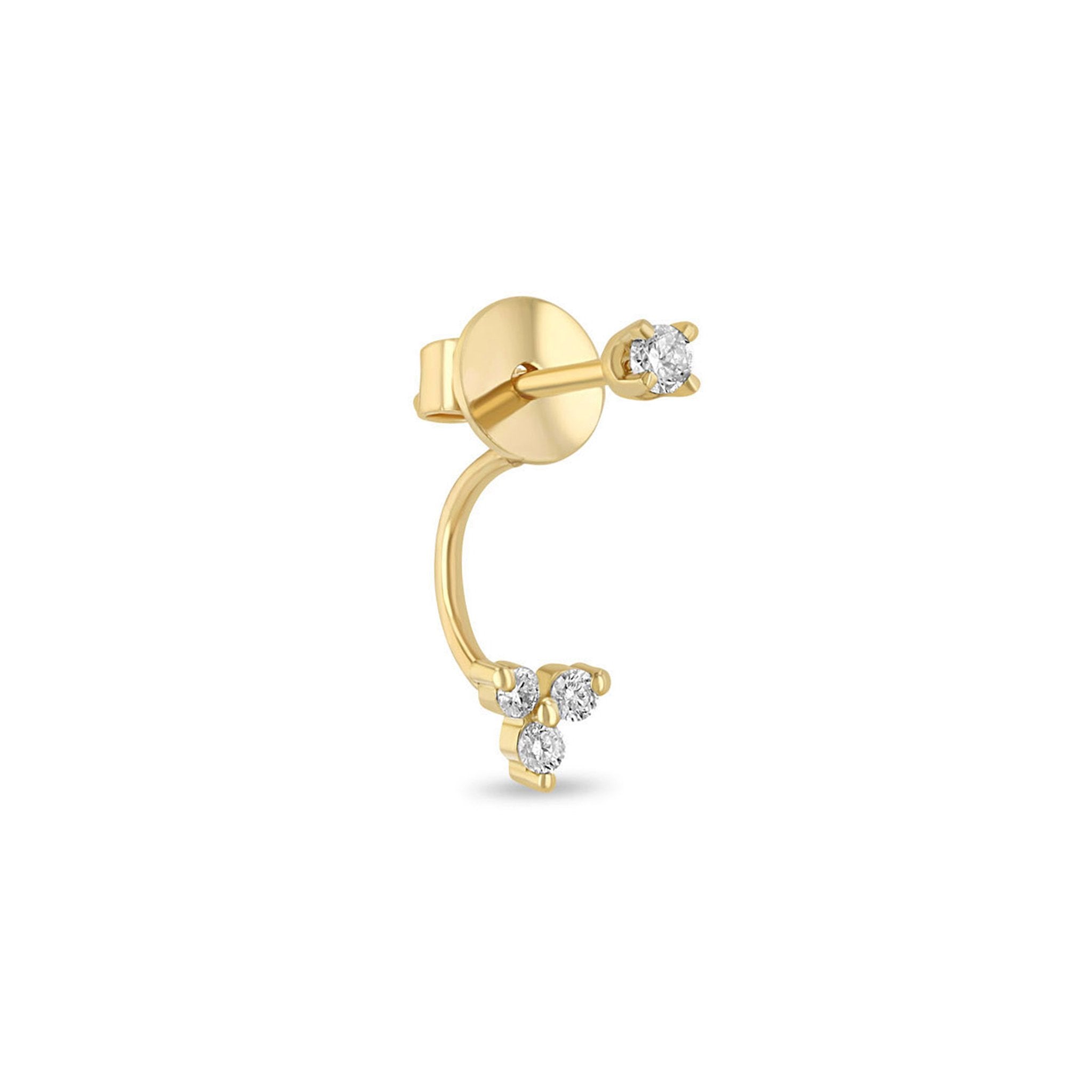 14K Gold Prong-Set Diamond Stud with Attached Diamond Trio Ear Jacket - Peridot Fine Jewelry - Zoe Chicco
