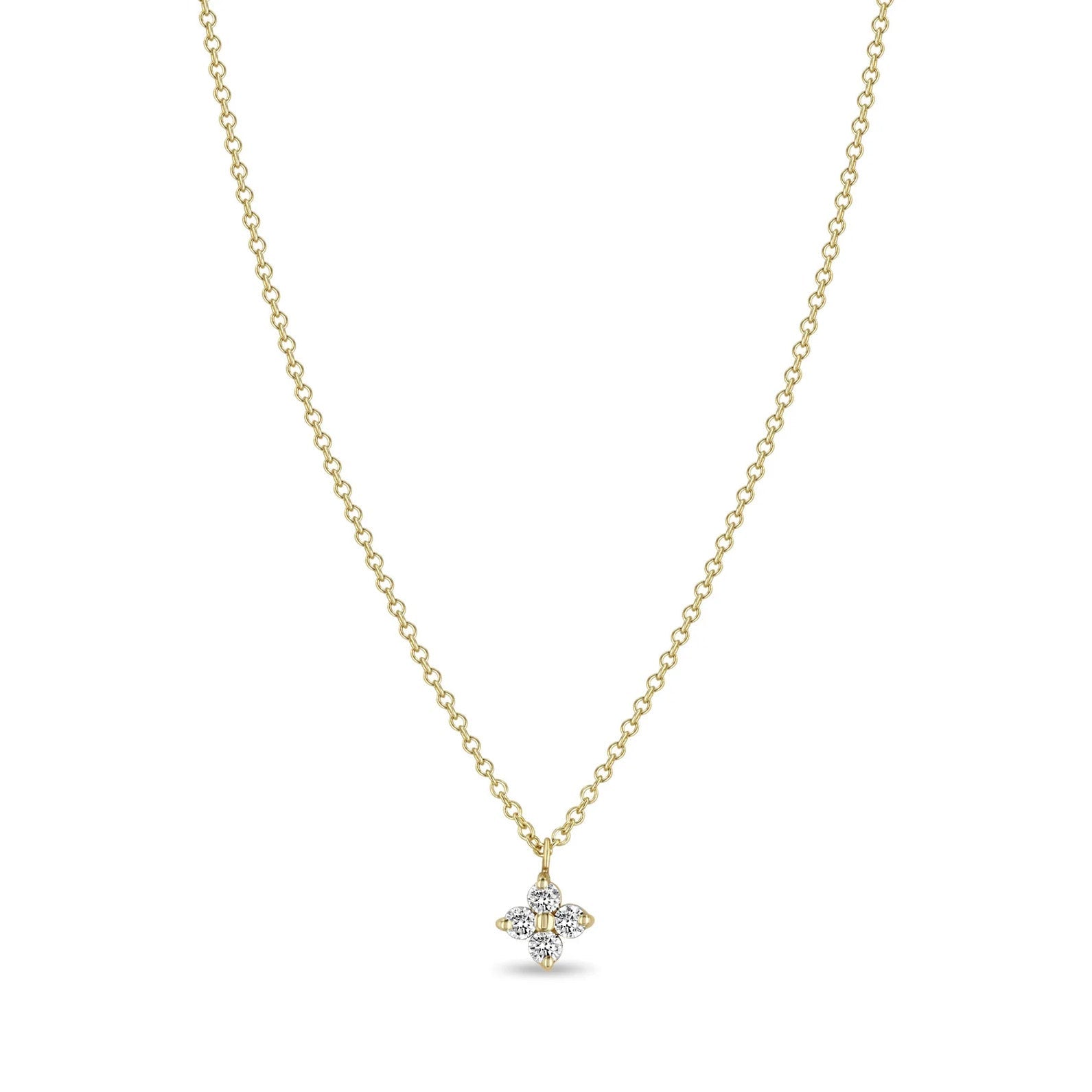 14K Gold "Quad" Necklace with Four Prong-Set Diamonds - Peridot Fine Jewelry - Zoe Chicco