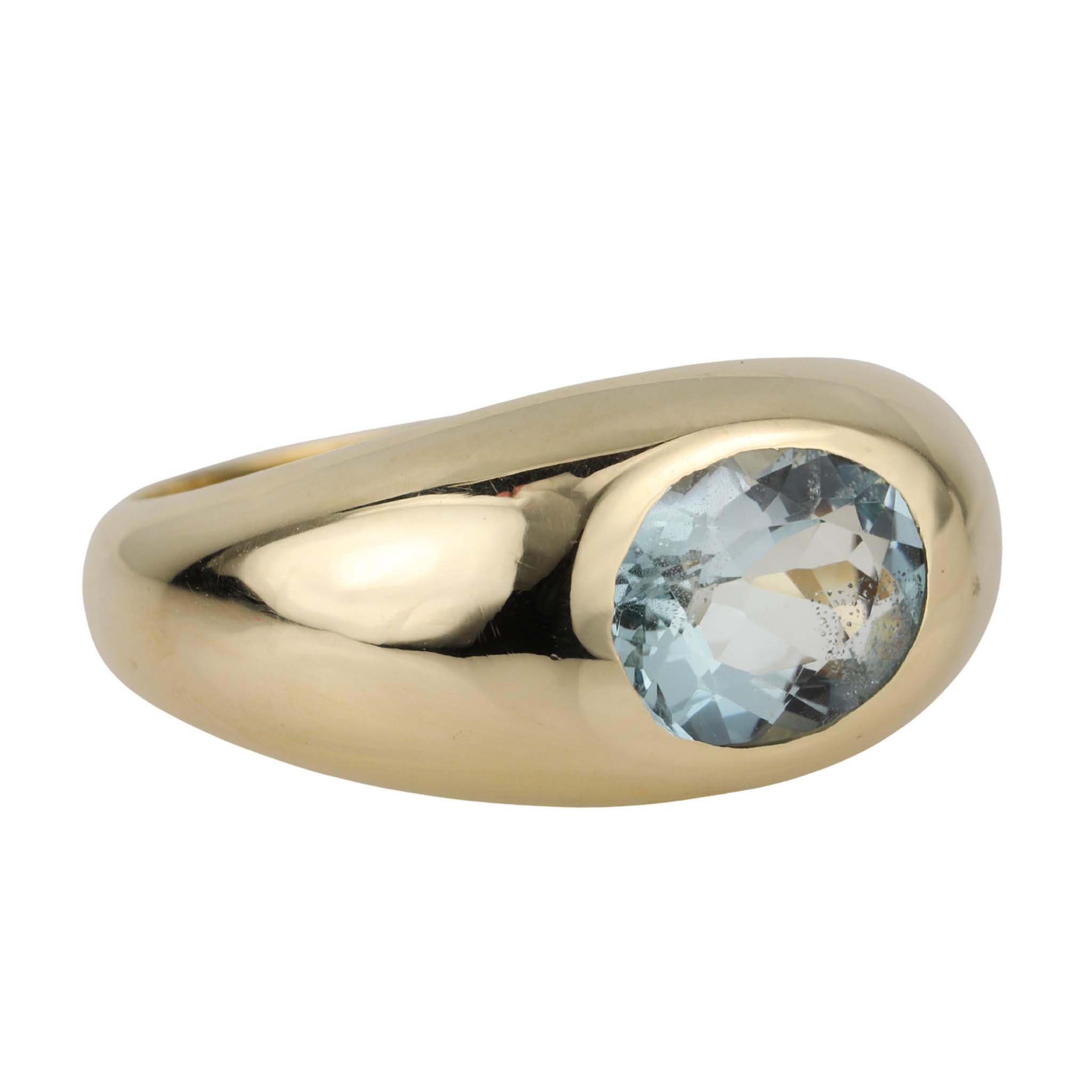 14K Gold Signet Dome Ring with Oval Aquamarine - Peridot Fine Jewelry - Jacquie Aiche