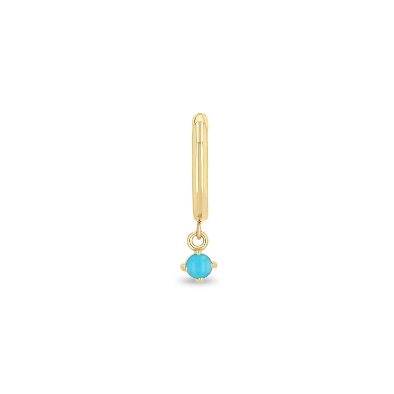 14K Gold Small Huggie Hoop with Round Prong-Set Turquoise Drop - Peridot Fine Jewelry - Zoe Chicco