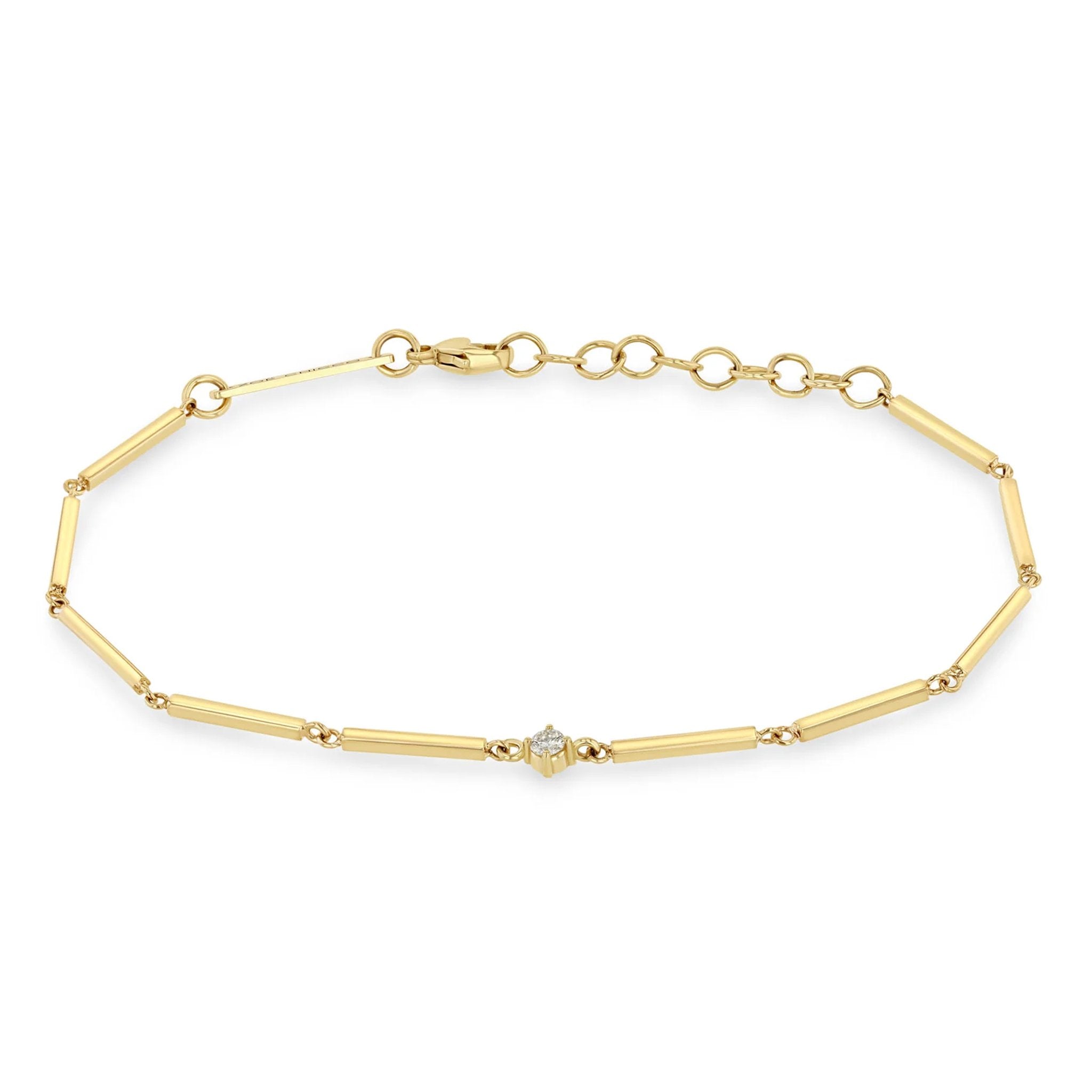 14K Gold Square Bar Bracelet with Single Prong-Set Diamond - Peridot Fine Jewelry - Zoe Chicco
