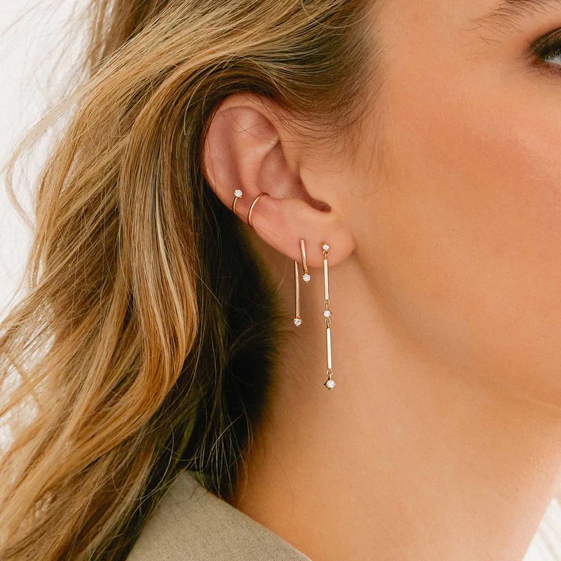 14K Gold Square Bar Linked Earrings with Diamonds Between the Bars - Peridot Fine Jewelry - Zoe Chicco
