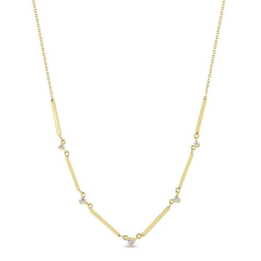 14K Gold Square Bar Necklace with Five Graduated Prong-Set Diamonds - Peridot Fine Jewelry - Zoe Chicco