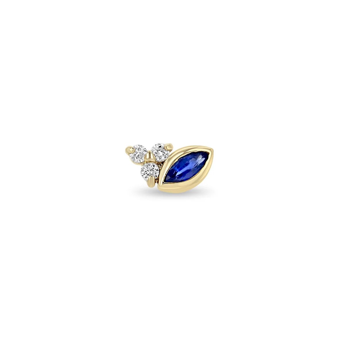 14K Gold Stud Earring With Marquise Blue Sapphire and Three Diamonds - Peridot Fine Jewelry - Zoe Chicco