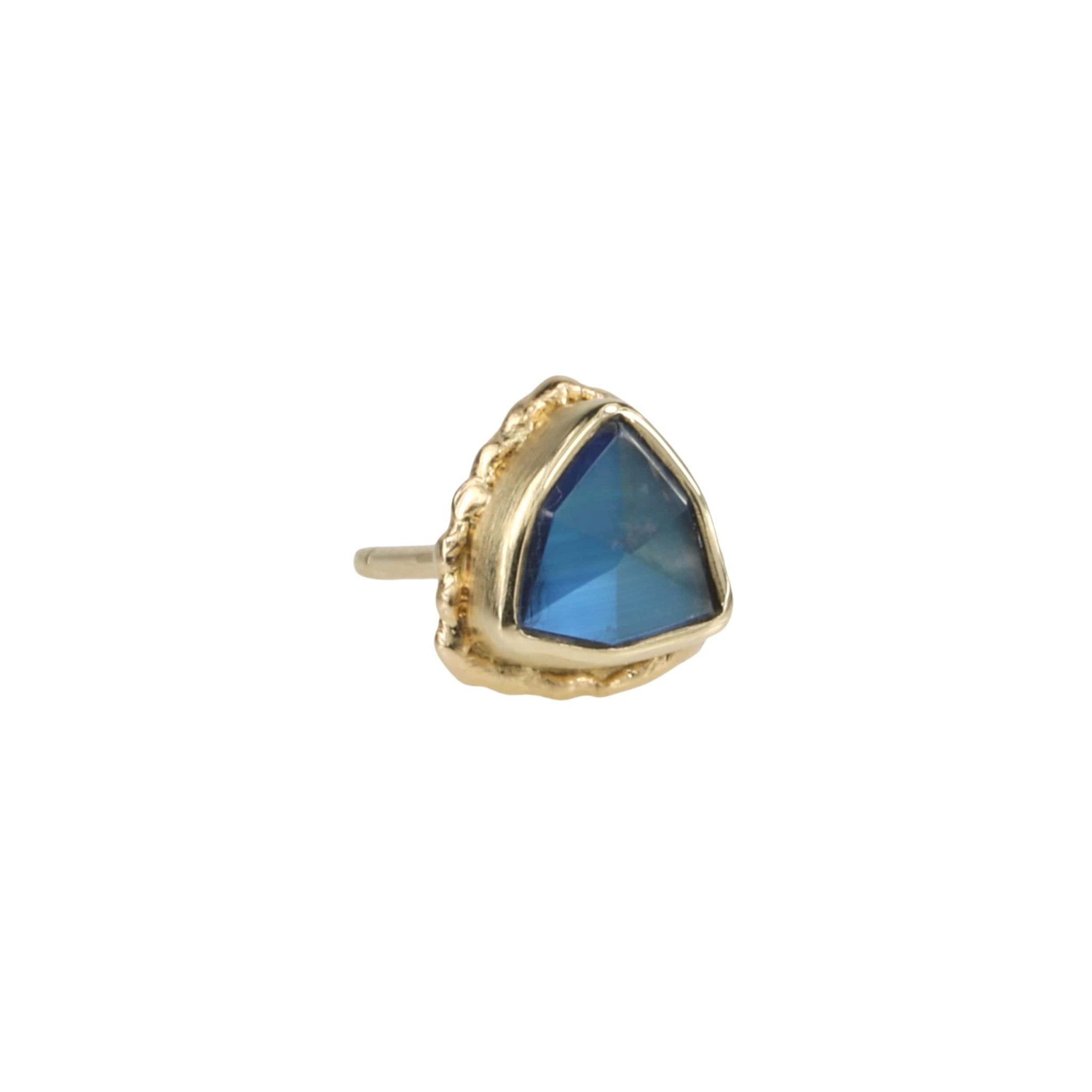 14K Gold Triangular Blue Rainbow Moonstone Stud - Peridot Fine Jewelry - Jamie Joseph