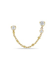 14K Gold Two Diamond Stud with Square Bead Chain Drop & Single Diamond Stud - Peridot Fine Jewelry - Zoe Chicco