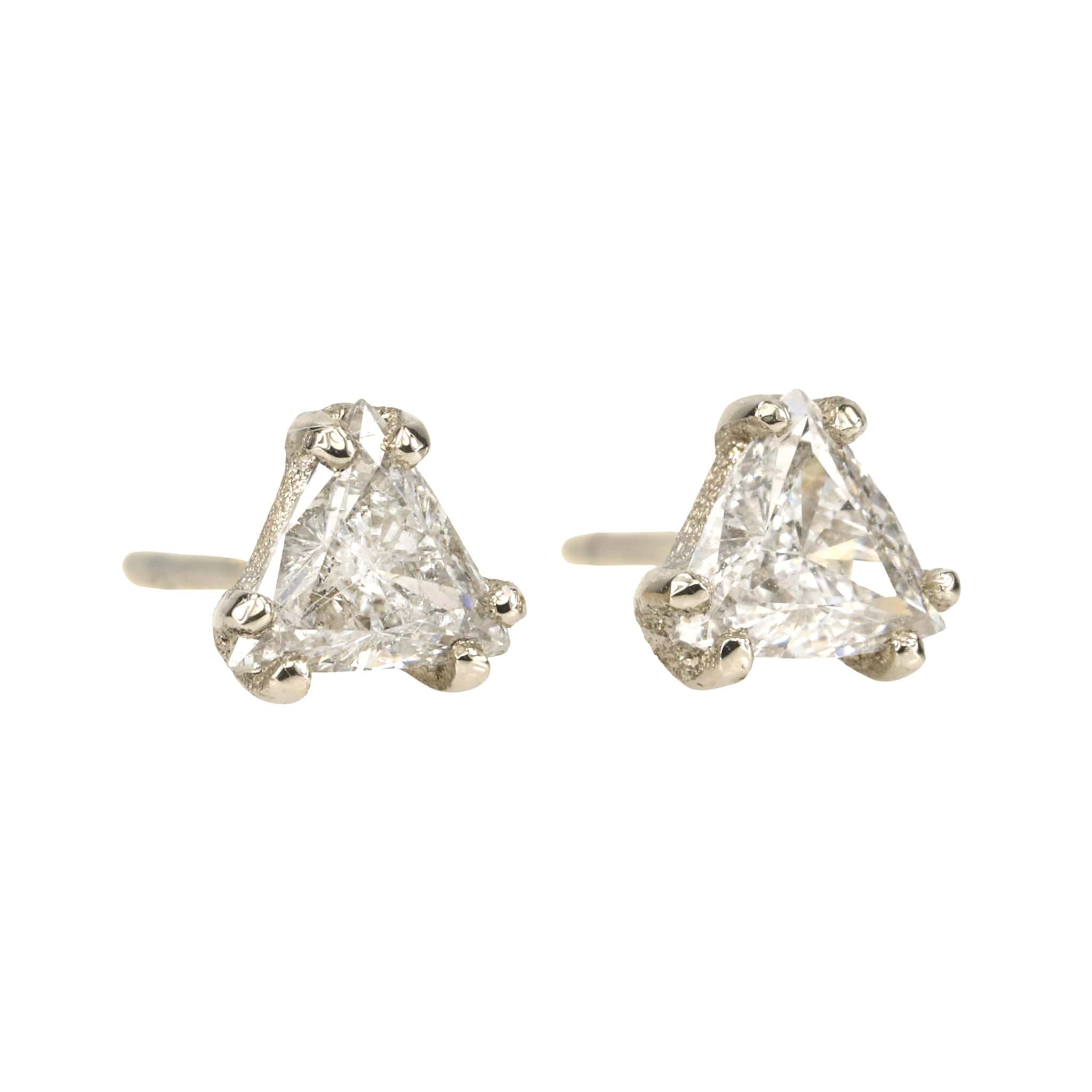 14K White Gold Prong-Set Inverted Trillion Diamond Studs - Peridot Fine Jewelry - TAP by Todd Pownell