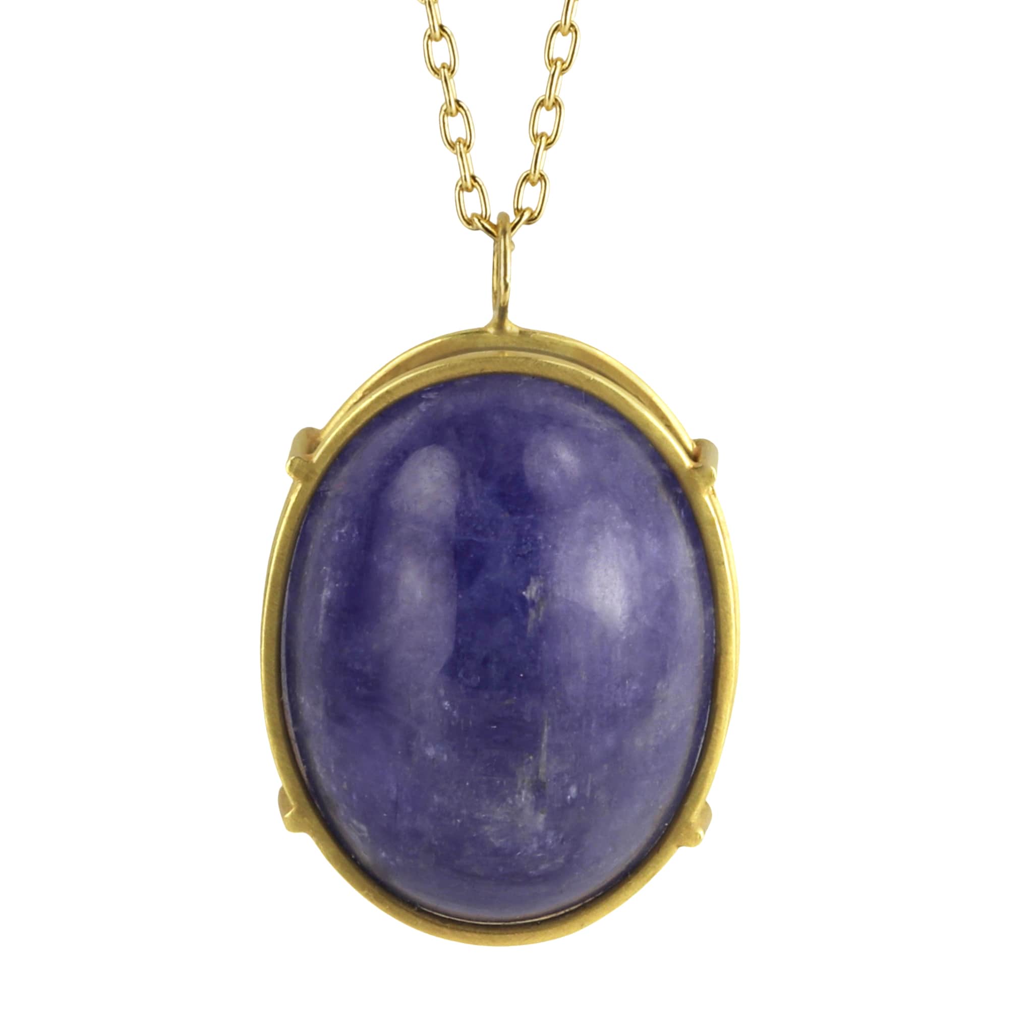 18 Karat Gold Cage Set Cabachon Tanzanite Pendant - Peridot Fine Jewelry - Rosanne Pugliese