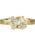 TAP by Todd Pownell 18 Karat Yellow Gold Hammered Band with Two Pear Shaped Diamonds