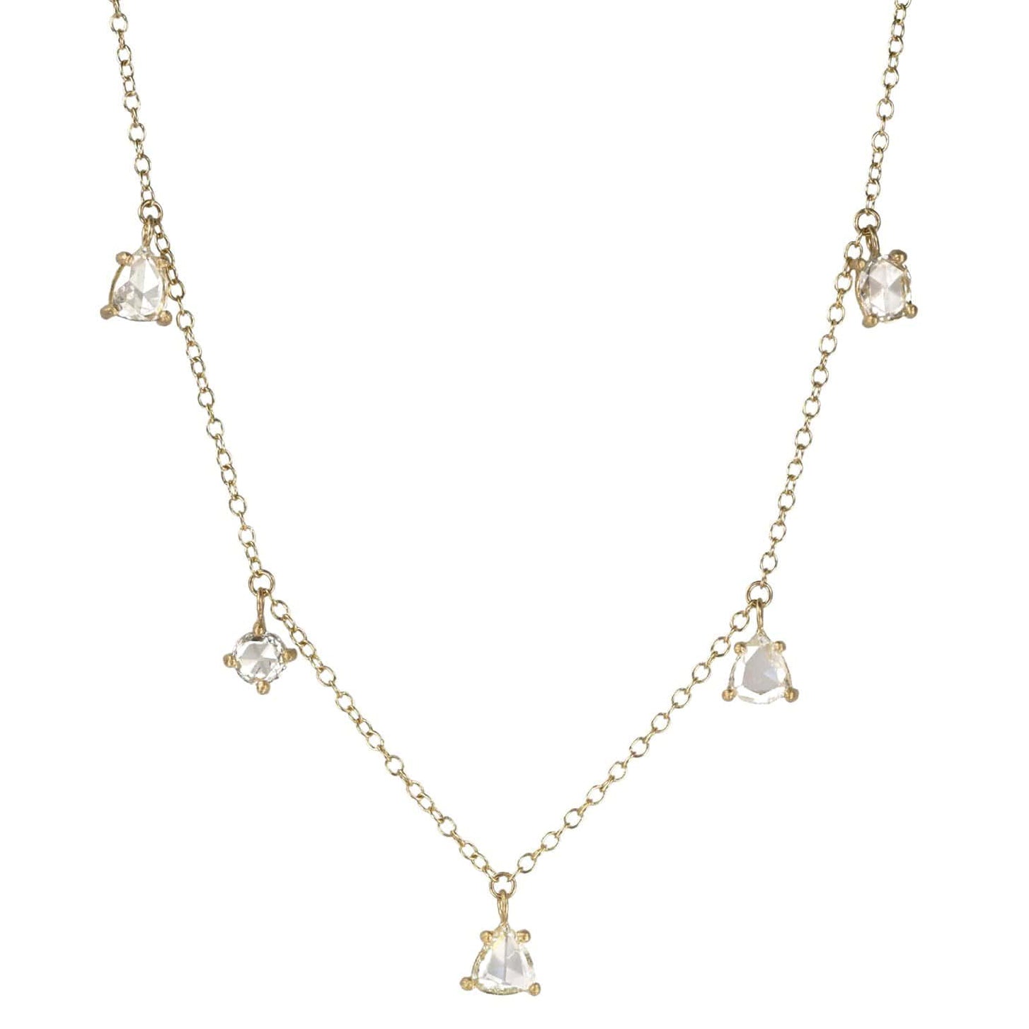 Yasuko Azuma 18K Gold Necklace with Five Prong Set Rose Cut Multi-Shaped Diamonds
