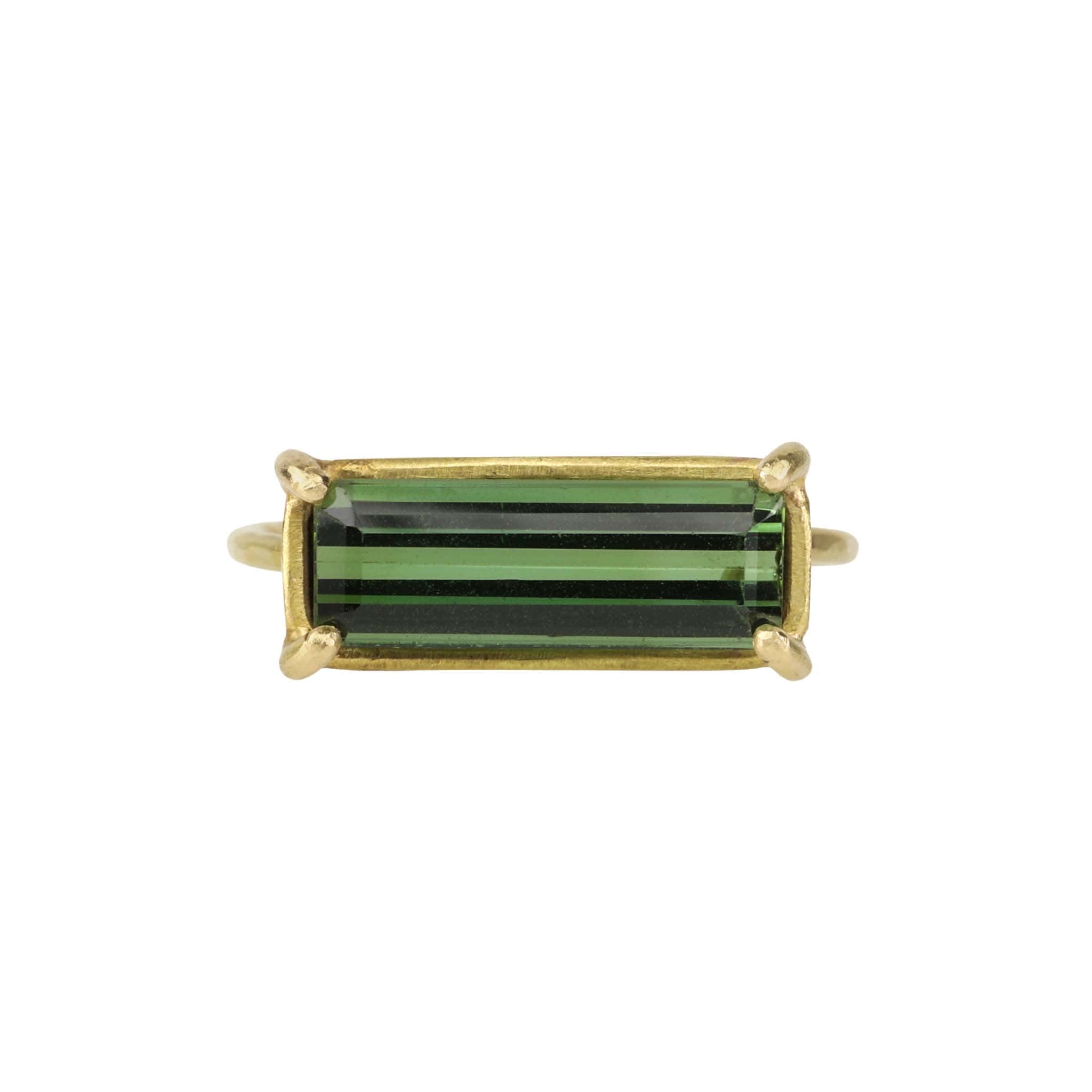 Rosanne Pugliese 18 Karat Yellow Gold Prong-Set Emerald Cut Green Tourmaline "Mini Gem" Ring