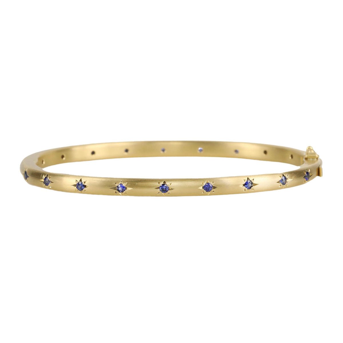 Caroline Ellen Gold and Double Sided Star-Set Blue Sapphire Hinged Bangle