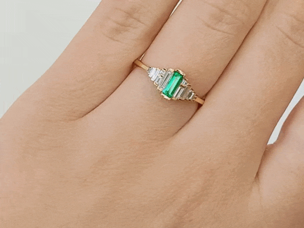 Artemer Emerald Ring with Graduated Needle Baguette Diamonds