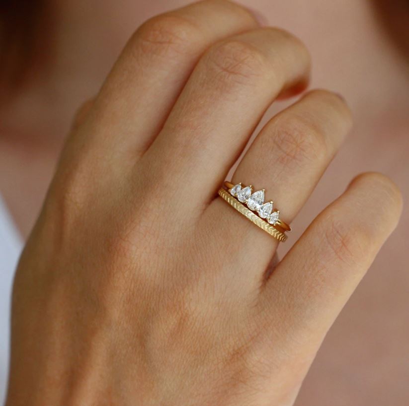 Artemer Gold and Five Graduated Pear Diamond "Unique" Ring