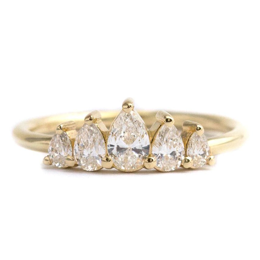Artemer Gold and Five Graduated Pear Diamond "Unique" Ring