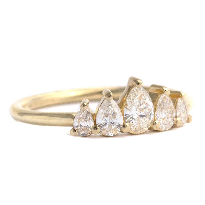 Artemer Gold and Five Graduated Pear Diamond "Unique" Ring