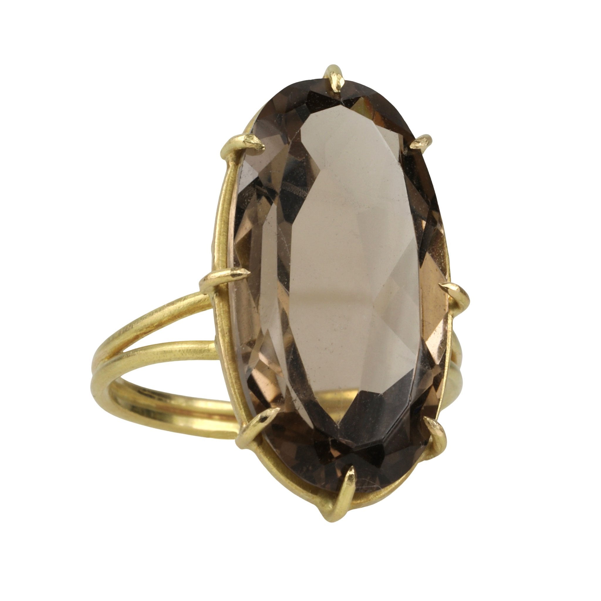 18K Gold and Oval Faceted Smokey Topaz Ring - Peridot Fine Jewelry - Rosanne Pugliese
