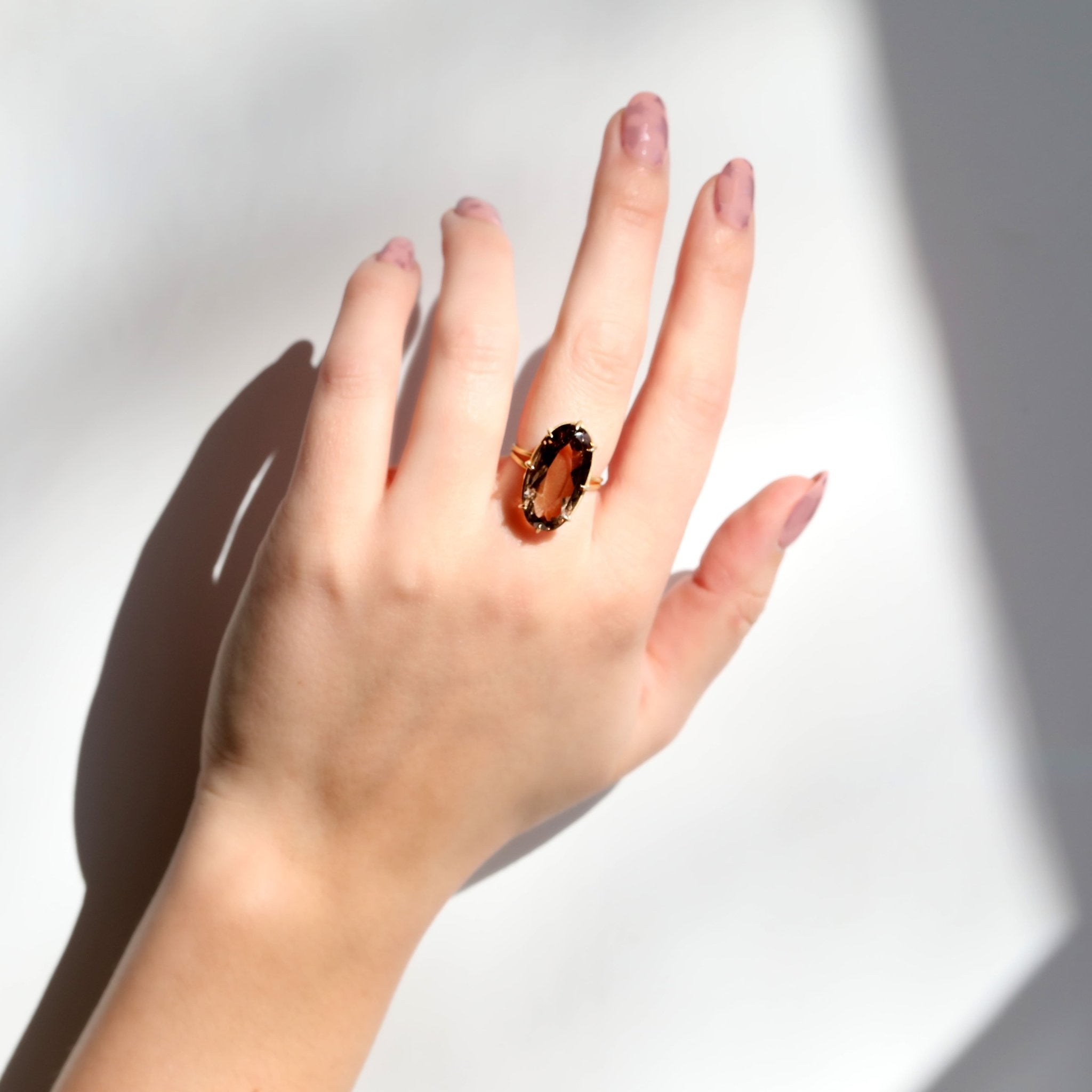 18K Gold and Oval Faceted Smokey Topaz Ring - Peridot Fine Jewelry - Rosanne Pugliese