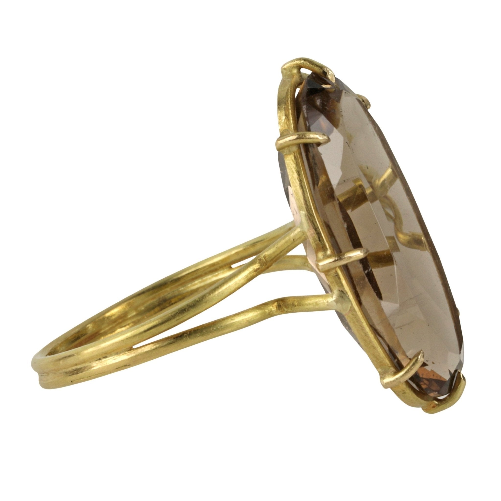 18K Gold and Oval Faceted Smokey Topaz Ring - Peridot Fine Jewelry - Rosanne Pugliese