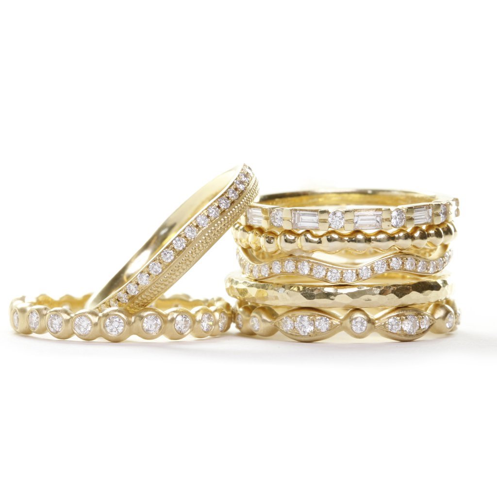 Anne Sportun 18K Gold and Pave Diamond "Wave" Ring