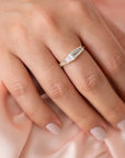 18K Gold Asymmetrical Trapeze Aquamarine & Needle Baguette Diamond Ring - Peridot Fine Jewelry - Artemer
