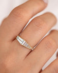18K Gold Asymmetrical Trapeze Aquamarine & Needle Baguette Diamond Ring - Peridot Fine Jewelry - Artemer