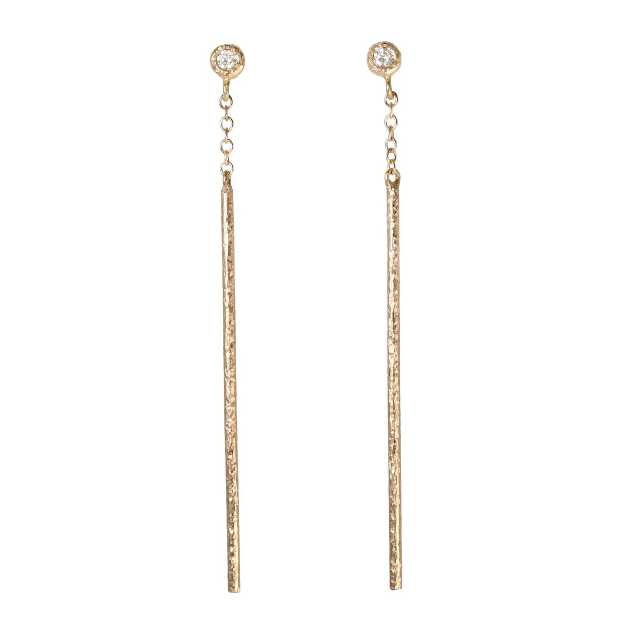 18K Gold Bezel-Set Diamond and Textured "Rain Stick" Earrings - Peridot Fine Jewelry - Yasuko Azuma