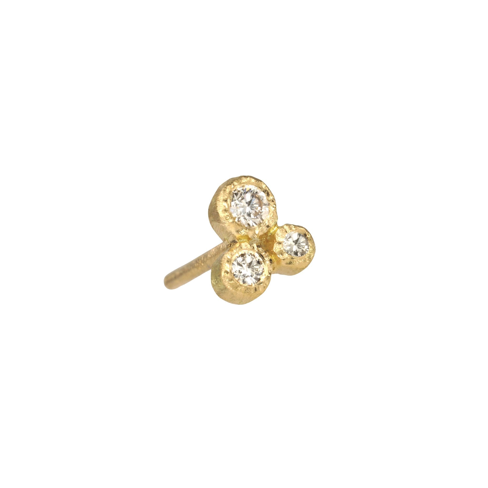 18K Gold Bezel-Set Trio Diamond Stud - Peridot Fine Jewelry - Yasuko Azuma