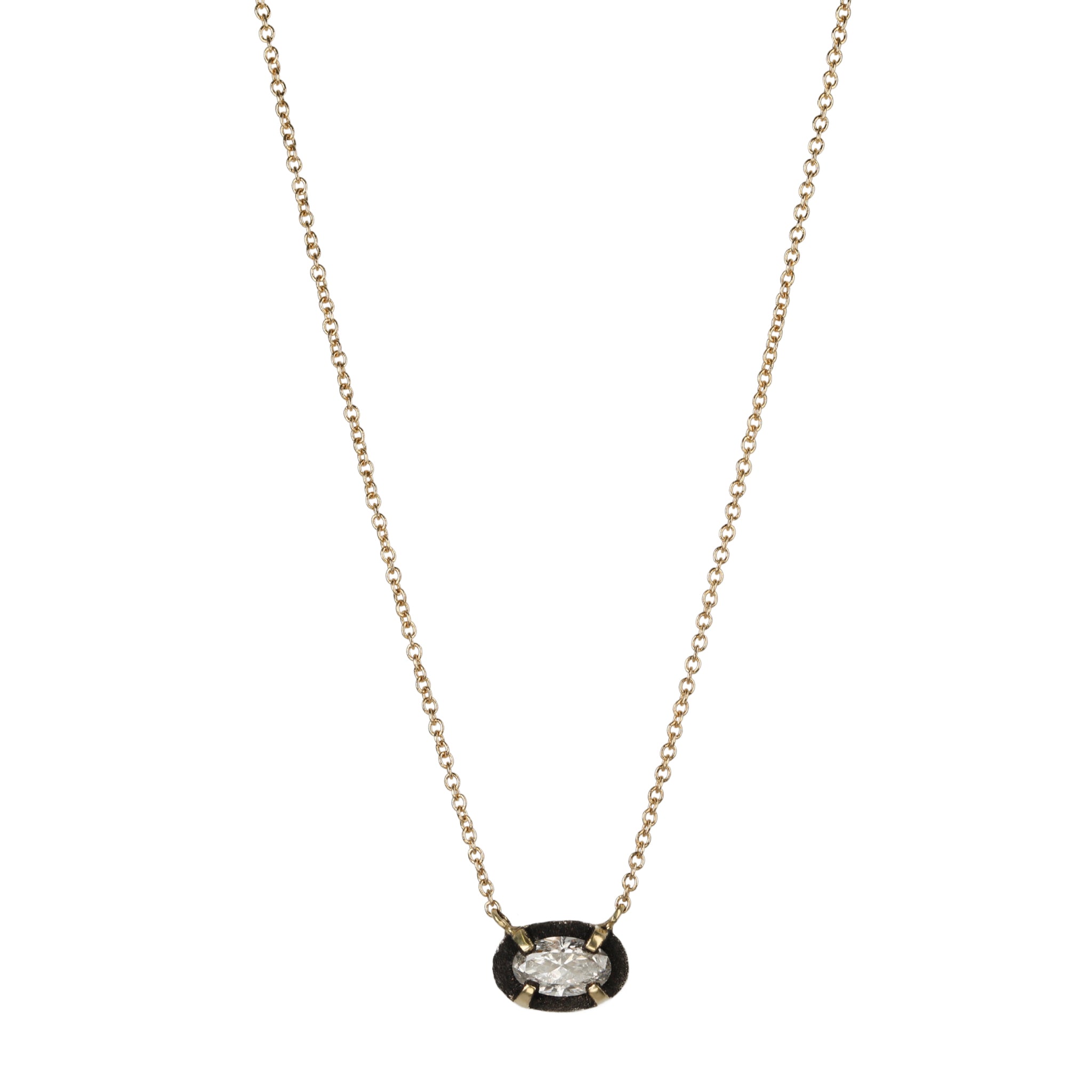 18K Gold Blackened Prong-Set Oval Diamond Necklace - Peridot Fine Jewelry - TAP by Todd Pownell