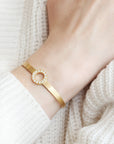 Caroline Ellen 18K Gold Cuff Bracelet with Round Pave Diamond Centerpiece