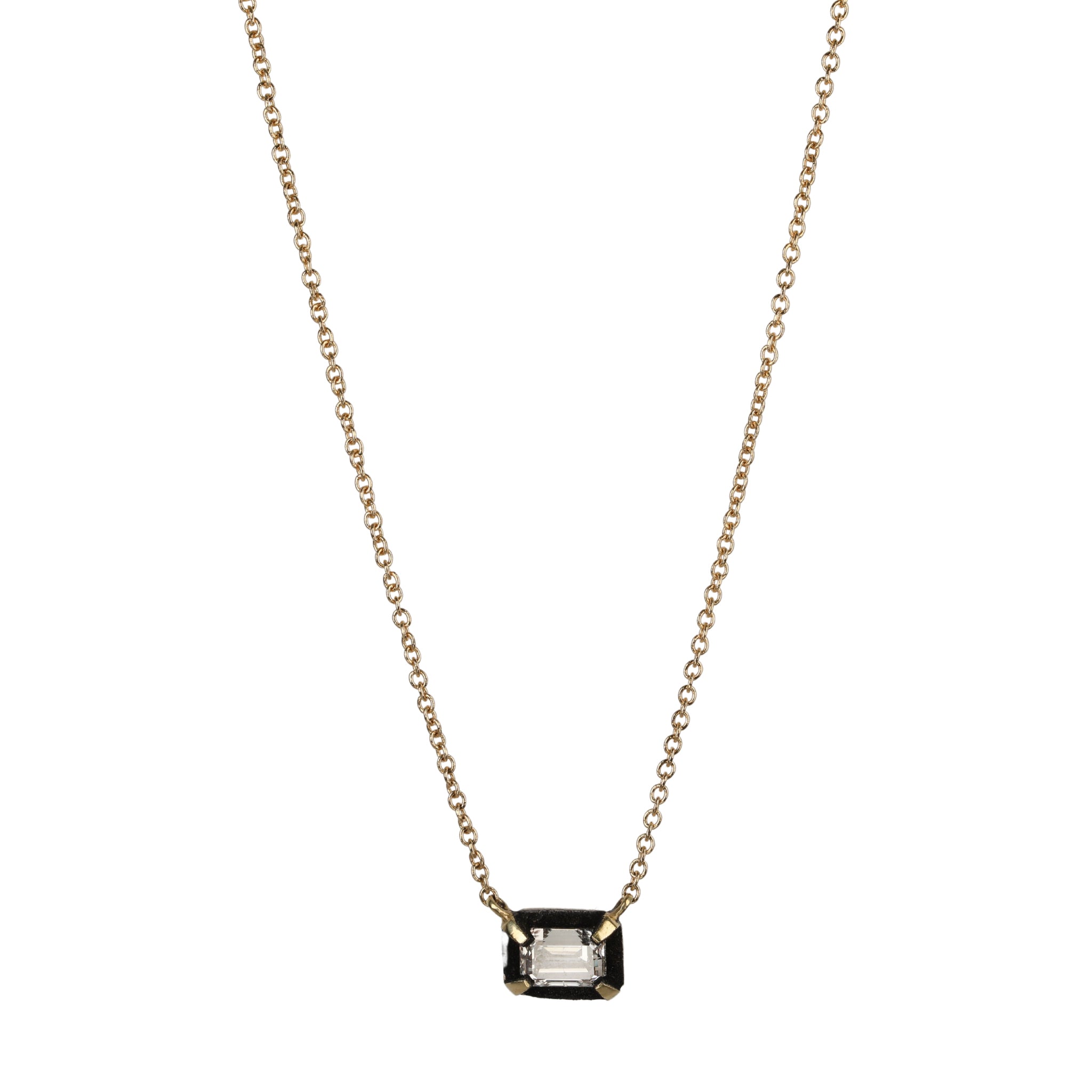 18K Gold Emerald-Cut Diamond Necklace with Blackened White Gold Halo - Peridot Fine Jewelry - TAP by Todd Pownell