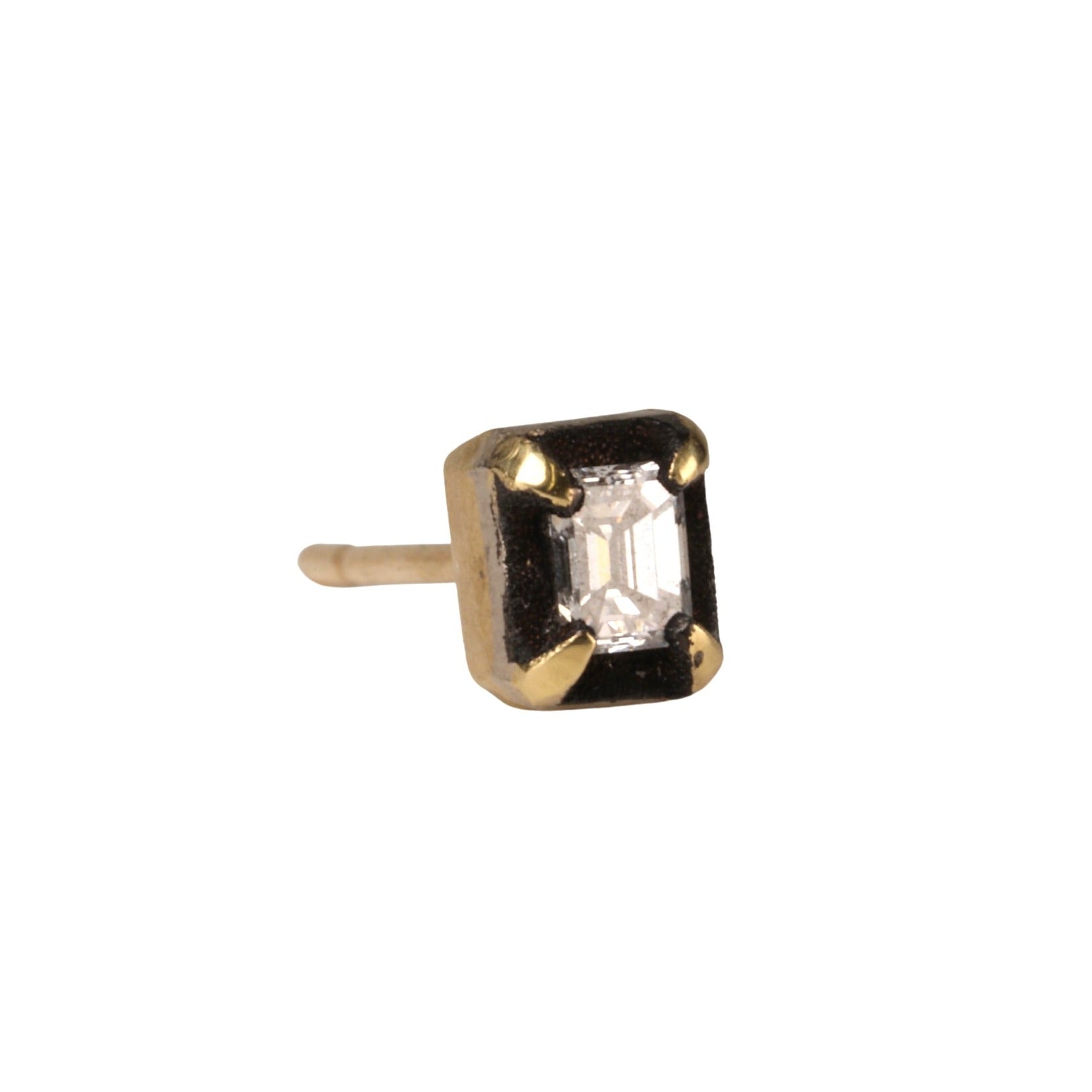 18K Gold Emerald-Cut Diamond Stud with Blackened 14K White Gold Halo - Peridot Fine Jewelry - TAP by Todd Pownell