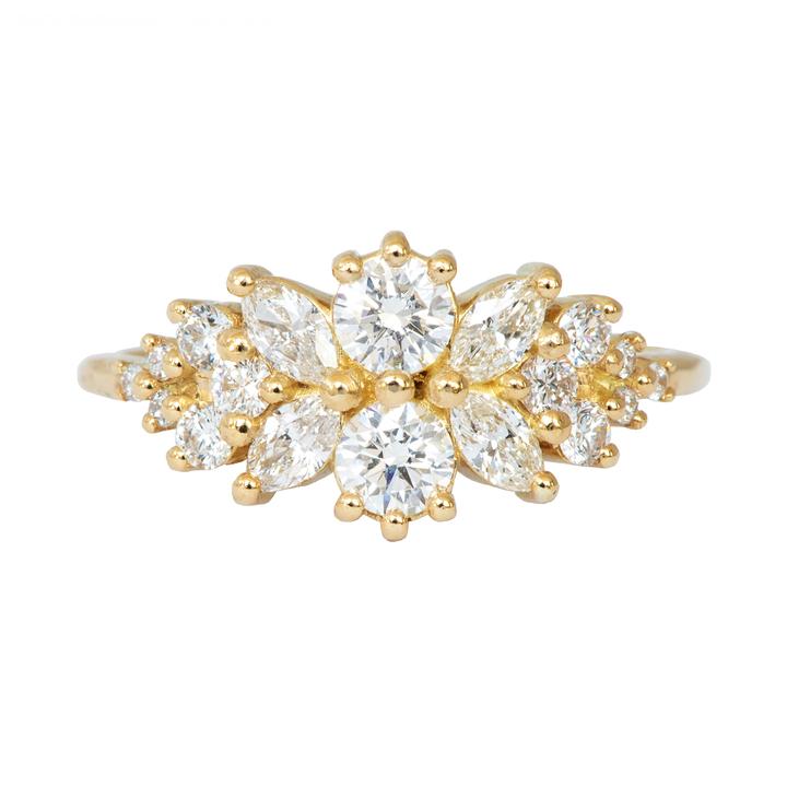 Artemer Gold &quot;Flora&quot; Cluster Ring with Round &amp; Marquise Diamonds