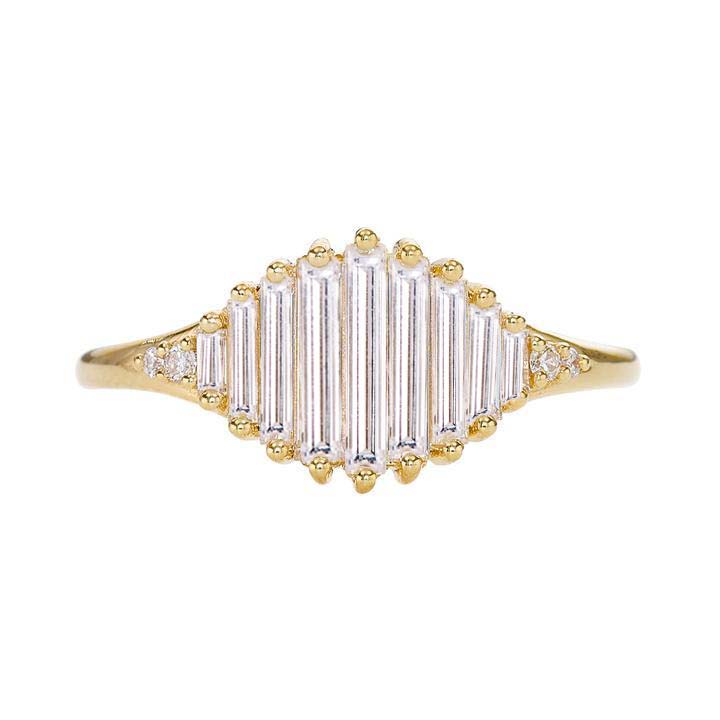 18K Gold Graduated Needle Baguette Diamond "Pond of Light" Ring - Peridot Fine Jewelry - Artemer