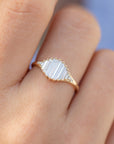 18K Gold Graduated Needle Baguette Diamond "Pond of Light" Ring - Peridot Fine Jewelry - Artemer
