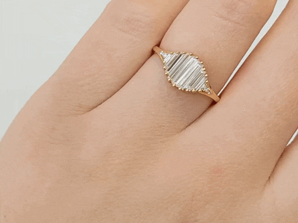 18K Gold Graduated Needle Baguette Diamond "Pond of Light" Ring