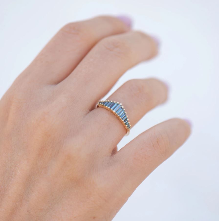 Artemer Gold & Graduated Teal Sapphire "Tiara" Ring