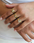 Kothari 18K Gold Hammered Stacking Ring with Round Inverted White Diamond