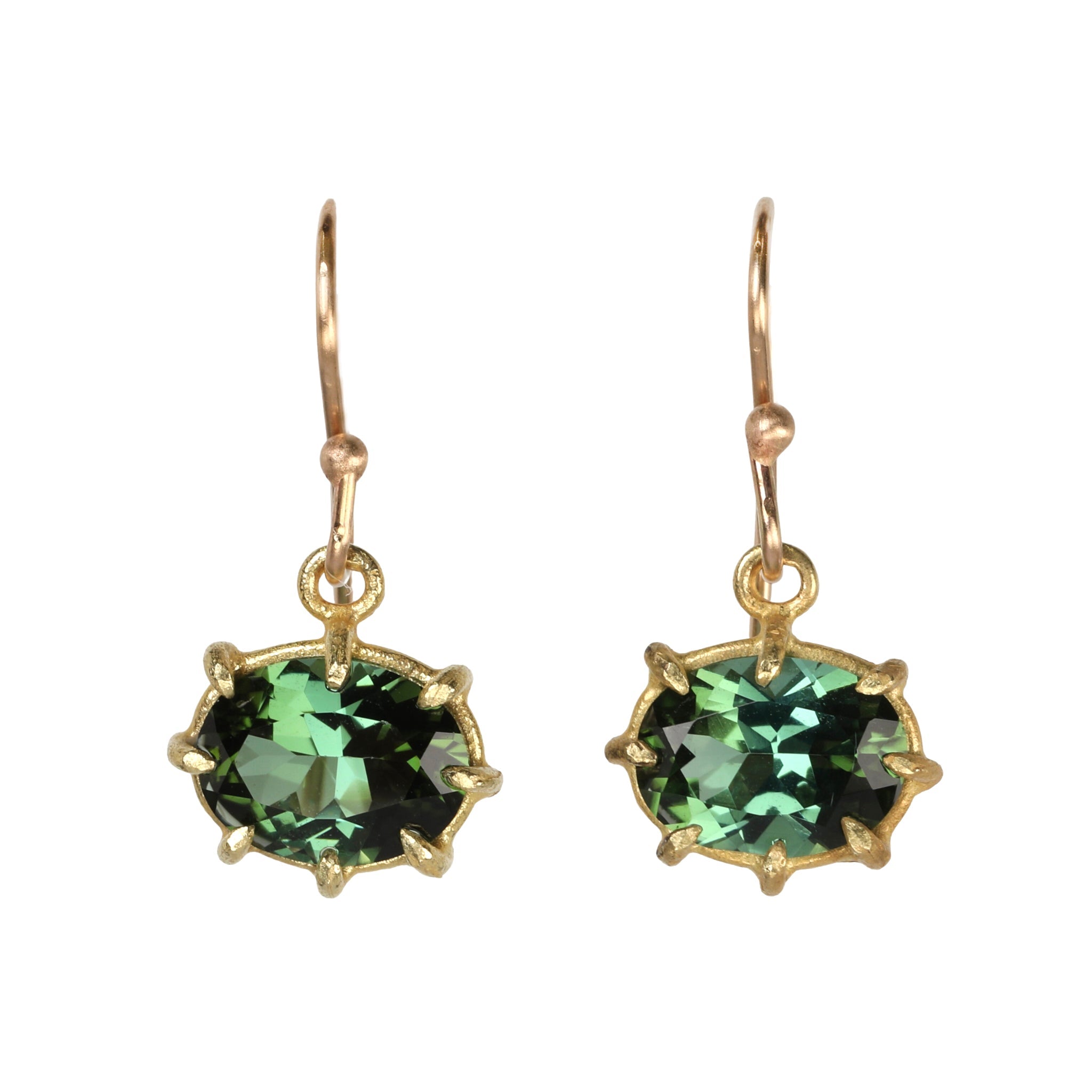 18K Gold Mini Oval Prong-Set Green Tourmaline Earrings - Peridot Fine Jewelry - Rosanne Pugliese