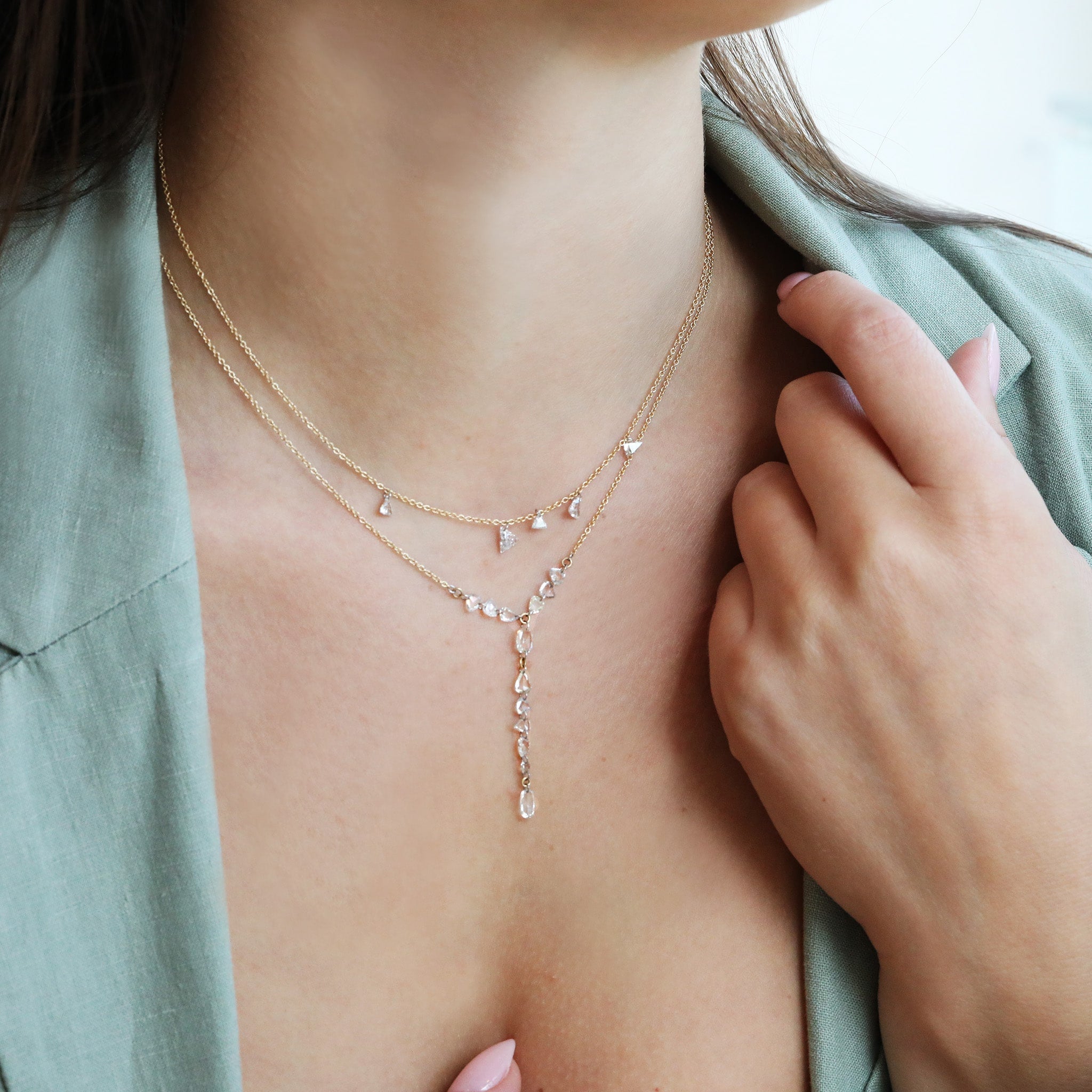 18K Gold Mixed Rose Cut Diamond Lariat Necklace - Peridot Fine Jewelry - TAP by Todd Pownell