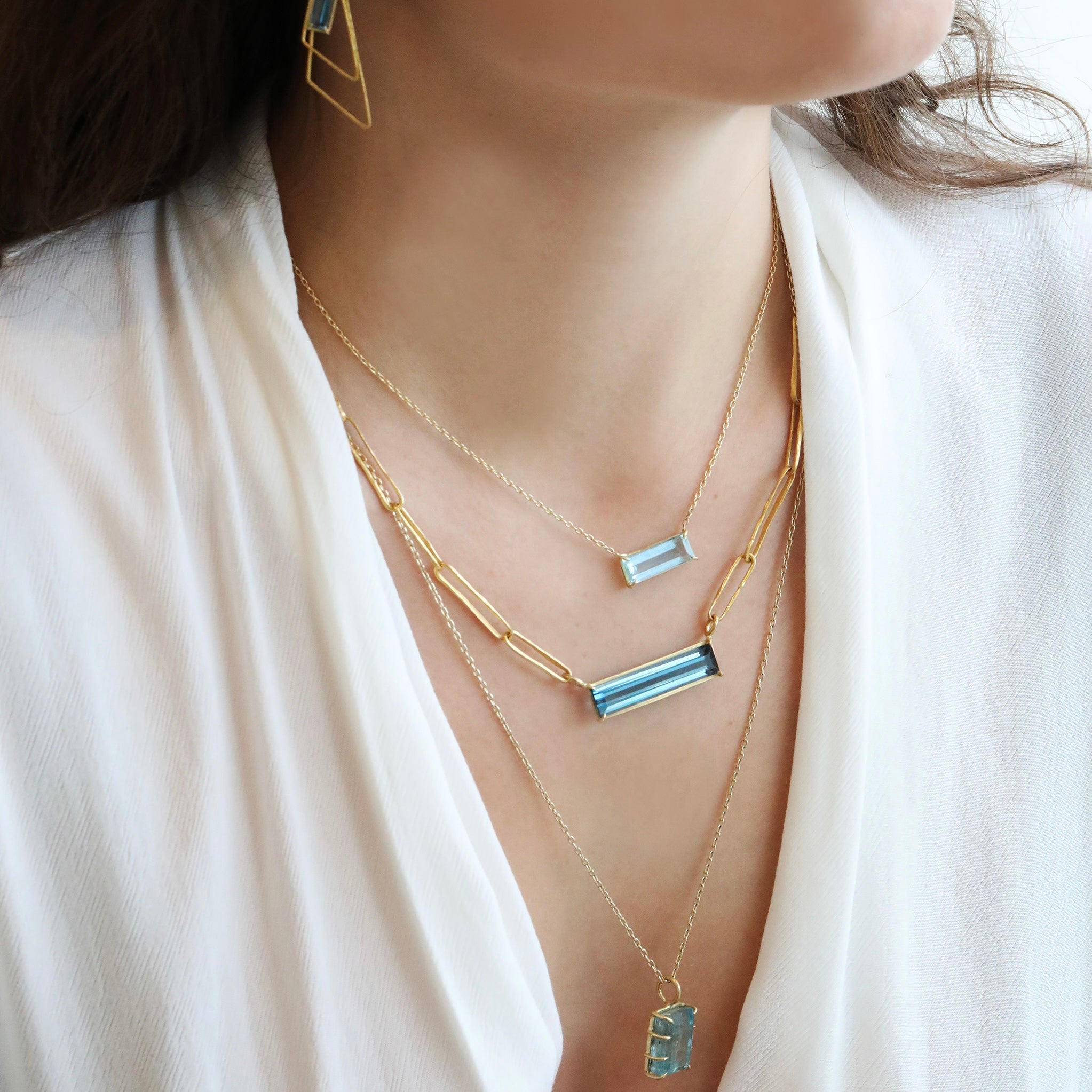 18K Gold Multi Prong-Set Aquamarine Cube Pendant - Peridot Fine Jewelry - Rosanne Pugliese