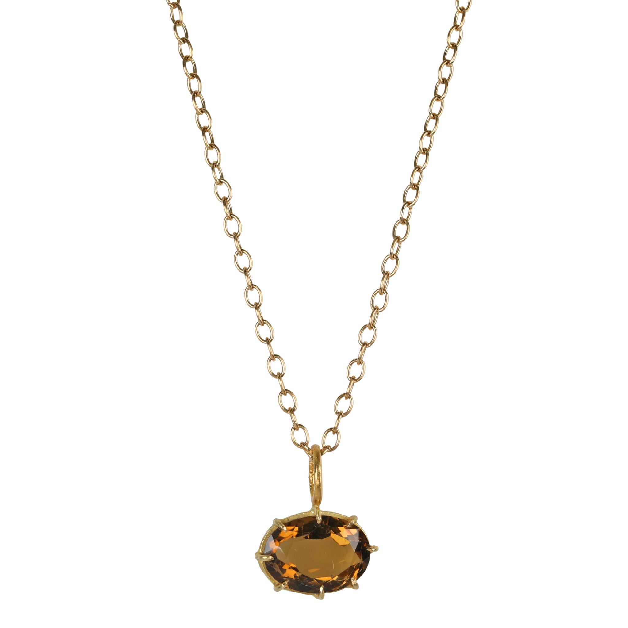 18K Gold Multi Prong-Set Cinnamon Citrine Pendant - Peridot Fine Jewelry - Rosanne Pugliese