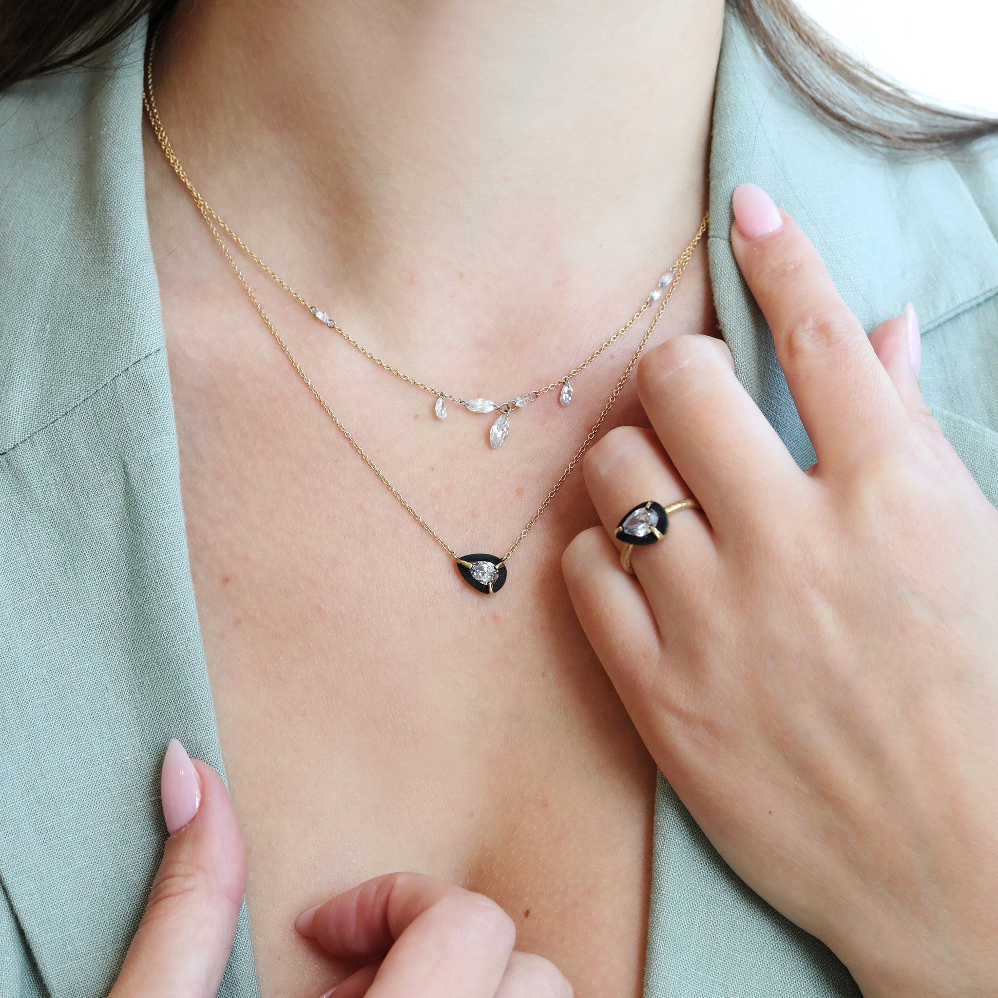 18K Gold Necklace with Free-Set Marquise and Pear-Shaped Diamonds - Peridot Fine Jewelry - TAP by Todd Pownell