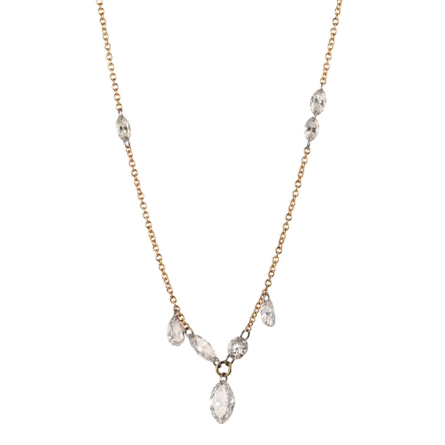 18K Gold Necklace with Free-Set Marquise and Pear-Shaped Diamonds - Peridot Fine Jewelry - TAP by Todd Pownell