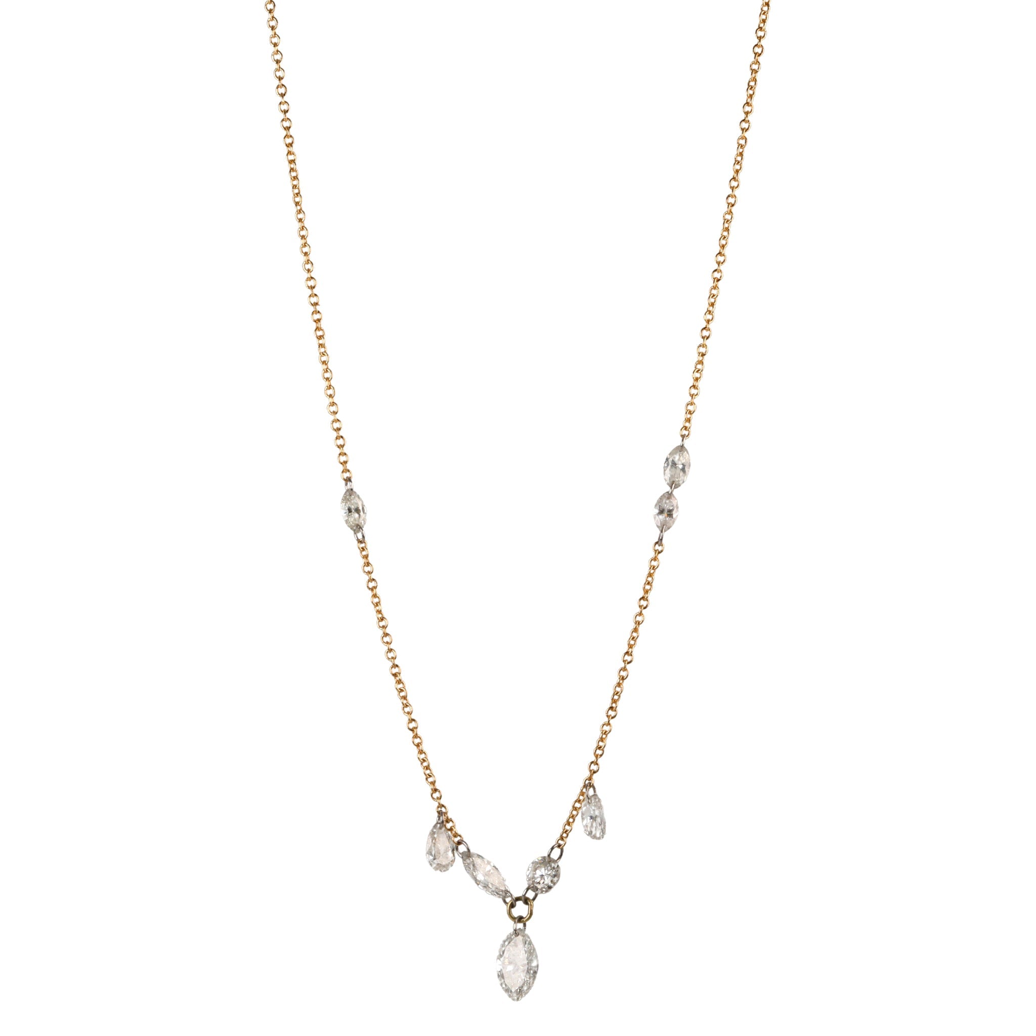 18K Gold Necklace with Free-Set Marquise and Pear-Shaped Diamonds - Peridot Fine Jewelry - TAP by Todd Pownell
