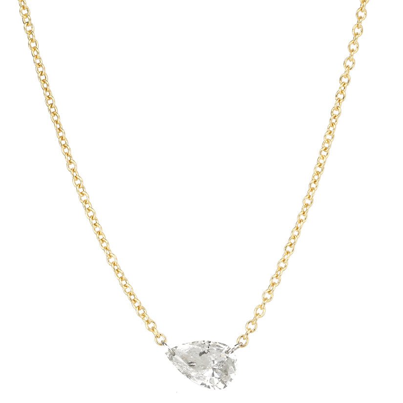 TAP by Todd Pownell 18K Gold Necklace with Single Free-Set Pear-Shaped Salt & Pepper Diamond