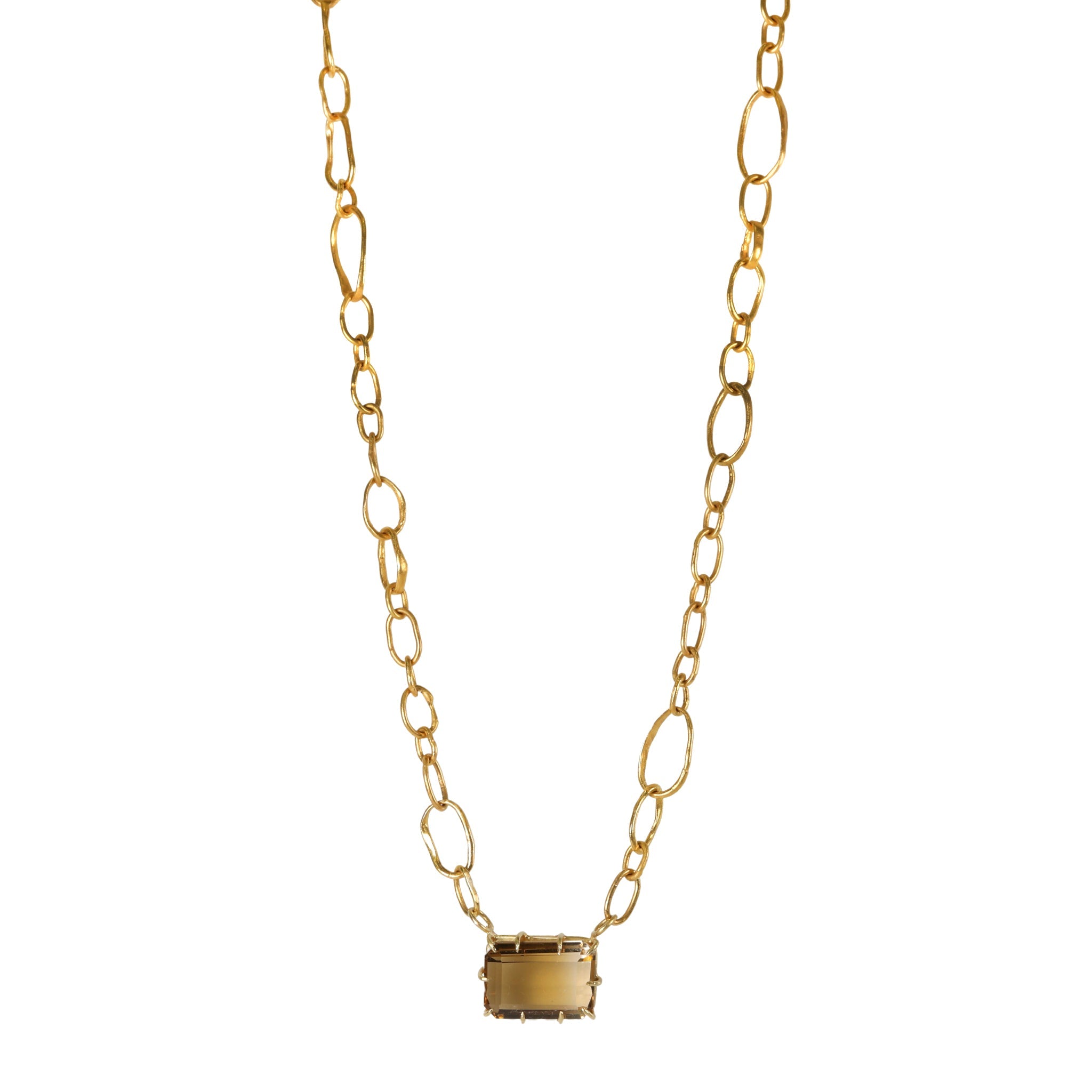 18K Gold Ombre Citrine Pendant on 22K Gold "Random" Link Chain - Peridot Fine Jewelry - Rosanne Pugliese