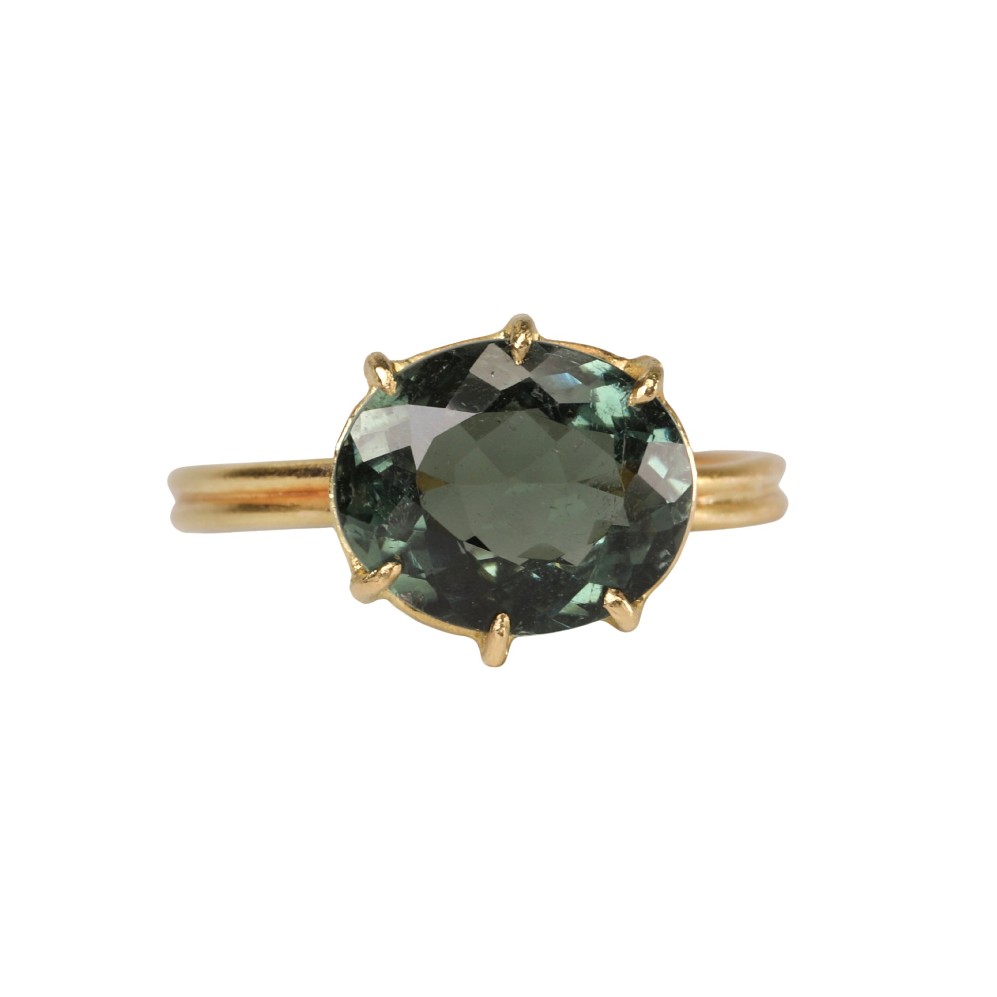 18K Gold Oval Green Tourmaline "Mini Gem" Ring - Peridot Fine Jewelry - Rosanne Pugliese