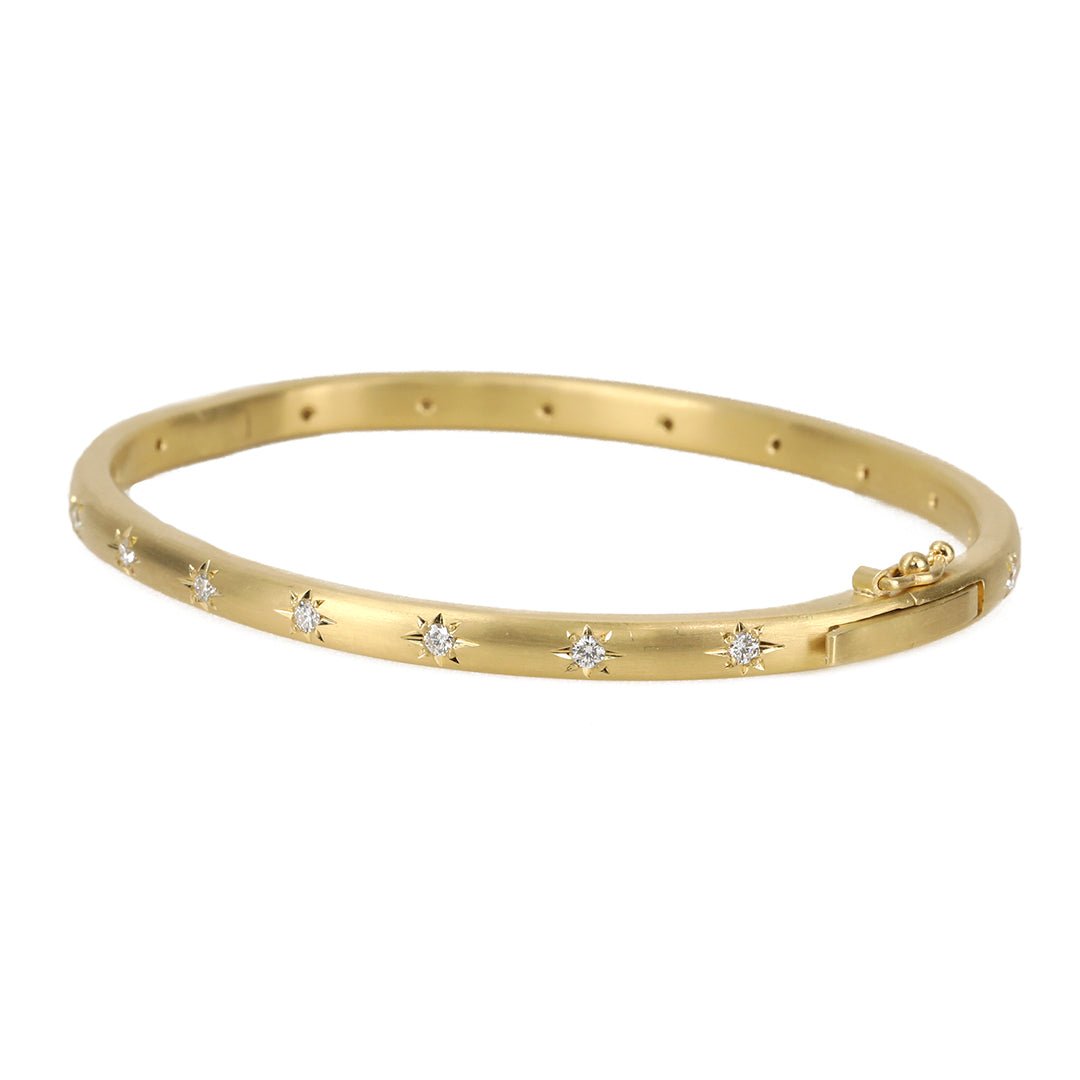 Caroline Ellen 18K Gold Oval Hinged Bangle with 18 Star-Set Diamonds